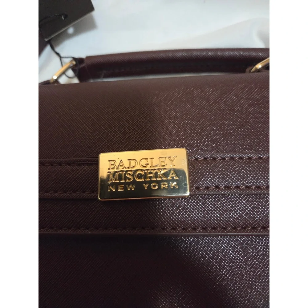 Badgley Mischka New York Burgundy Saffiano Crossbody Bag Gold Hardware NWT